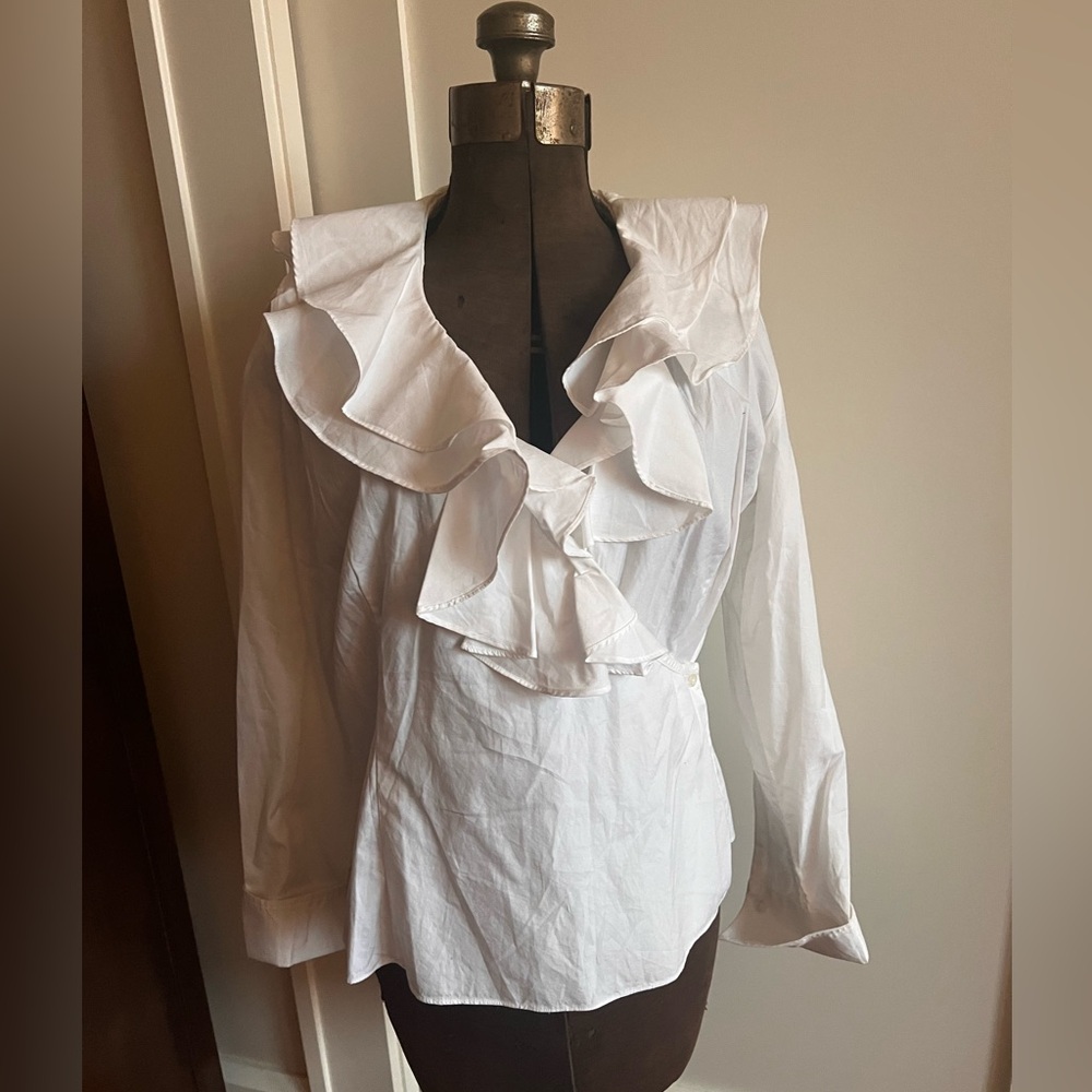 Ruffled Collar Cotton Wrap Blouse Lauren by Ralph Lauren…beautiful!